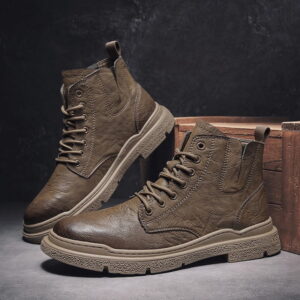 Premium Leather Tooling Martin Boot – Khaki