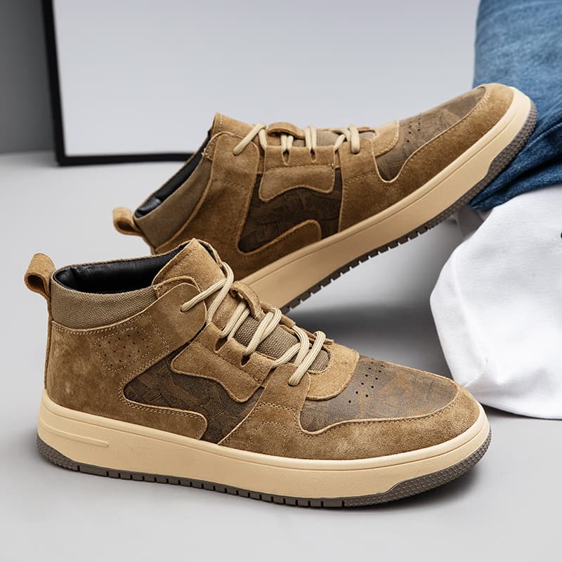 Flat Bottom Mid Top Leather Casual Shoe - Brown