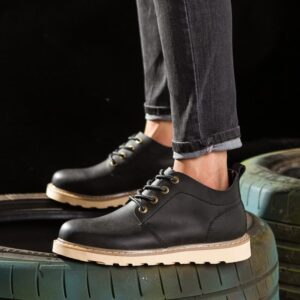Genuine Leather Desert Tooling Martin Boot – Black