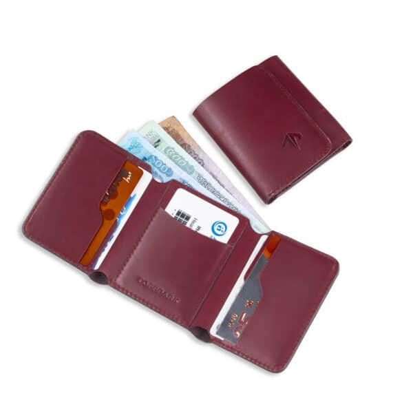 Leather Trifold Wallet Red Wine