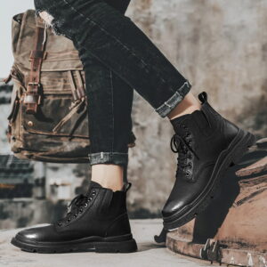 Premium Leather Tooling Martin Boot – Black
