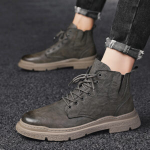 Premium Leather Tooling Martin Boot – Grey