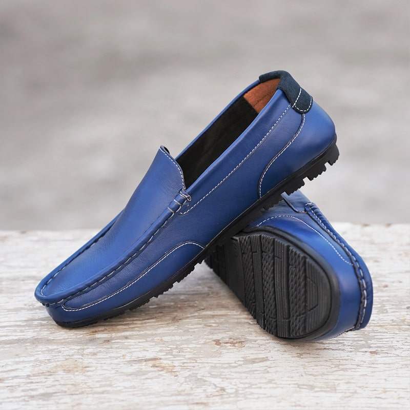 Cross-Border Soft Bottom Genuine Leather Loafer Blue
