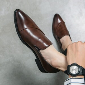 Cross Border Pointed Toe Slip-on Formal Shoe – Brown