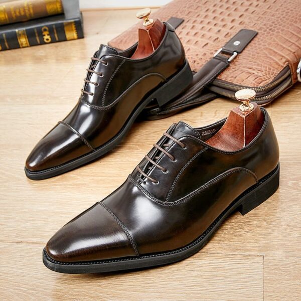 Genuine Leather Pointed Toe Formal Shoe Dark Coffee