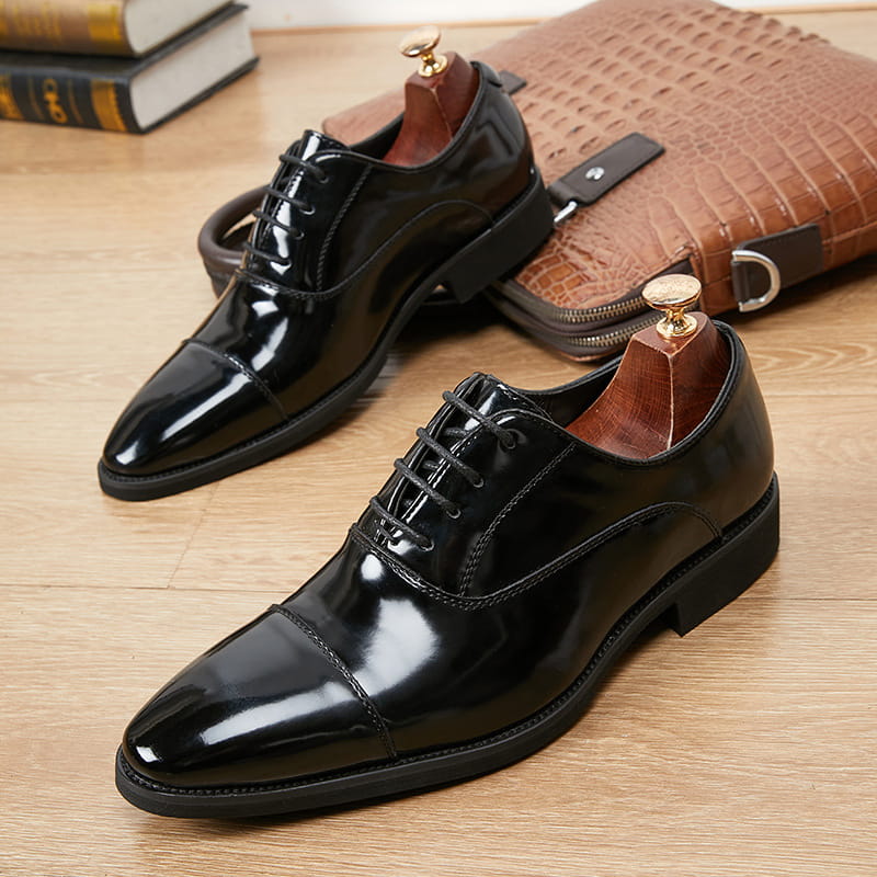 Genuine Leather Pointed Toe Formal Shoe Shiny Black