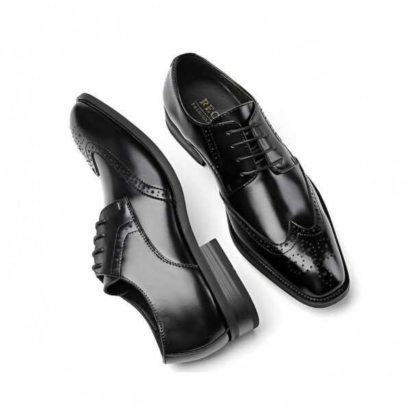 Brogue Vintage Derby Leather Formal Shoe - Black