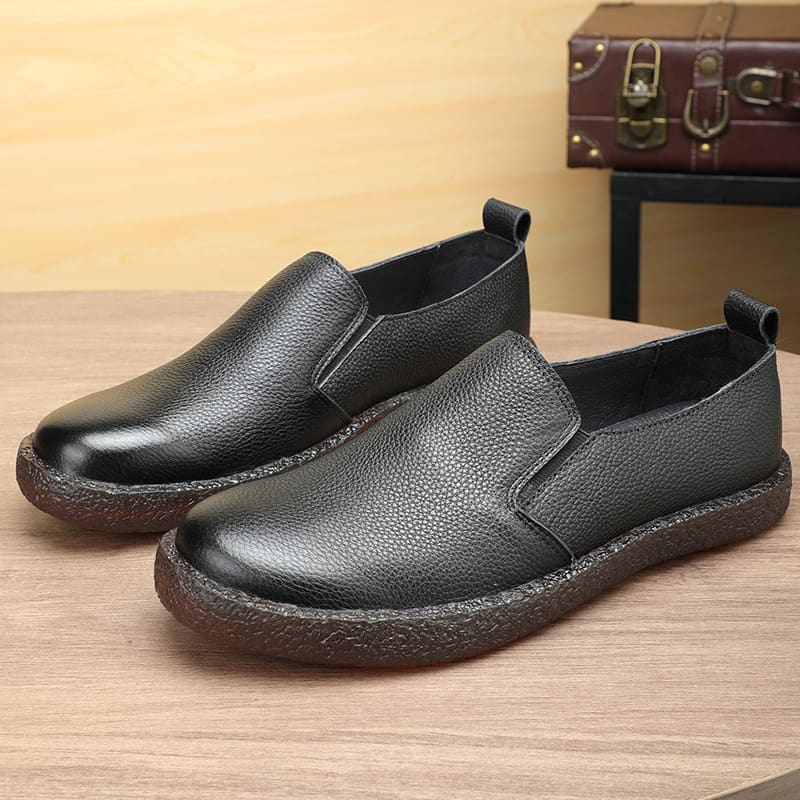 All Match Flat Heel Genuine Leather Loafer Black
