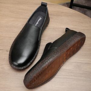 All Match Flat Heel Genuine Leather Loafer – Black