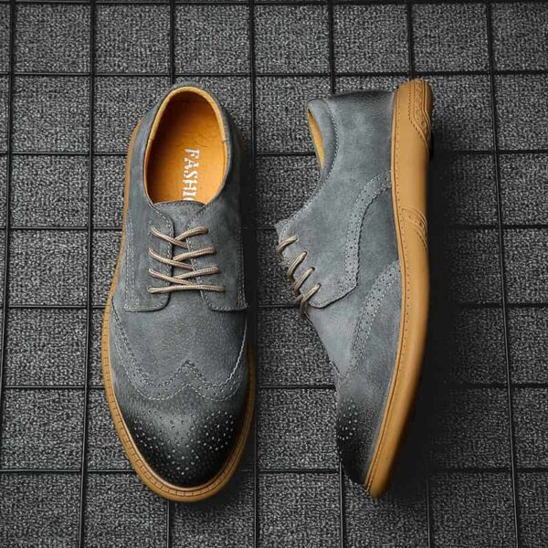 European Trend Leather Brogue Casual Shoe - Gray