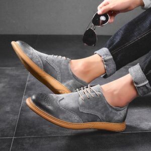 European Trend Leather Brogue Casual Shoe – Gray