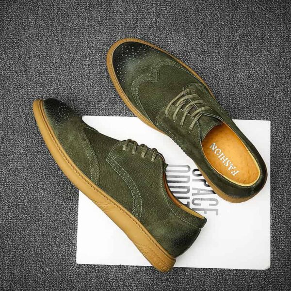 European Trend Leather Brogue Casual Shoe - Green