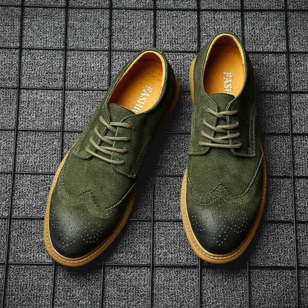 European Trend Leather Brogue Casual Shoe - Green