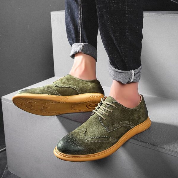 European Trend Leather Brogue Casual Shoe - Green