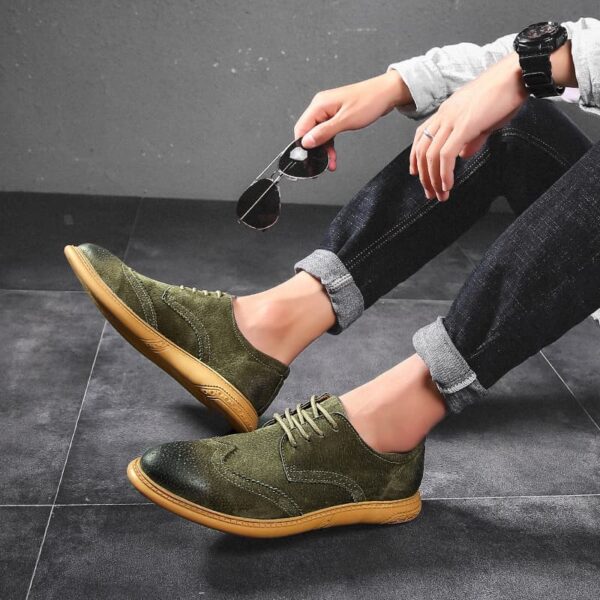 European Trend Leather Brogue Casual Shoe - Green