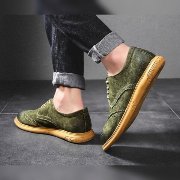 European Trend Leather Brogue Casual Shoe - Green