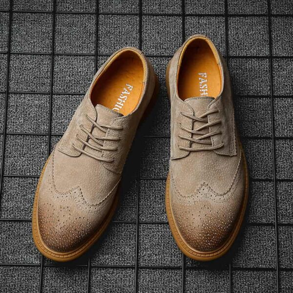 European Trend Leather Brogue Casual Shoe - Sand