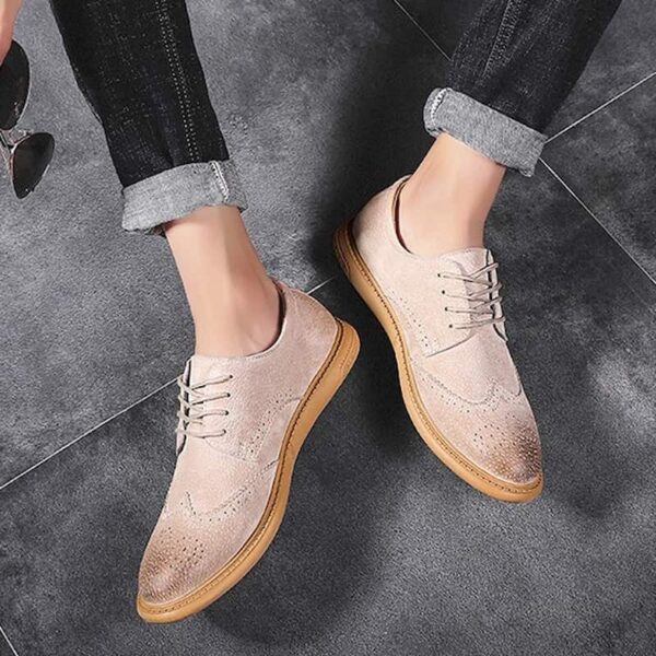 European Trend Leather Brogue Casual Shoe - Sand