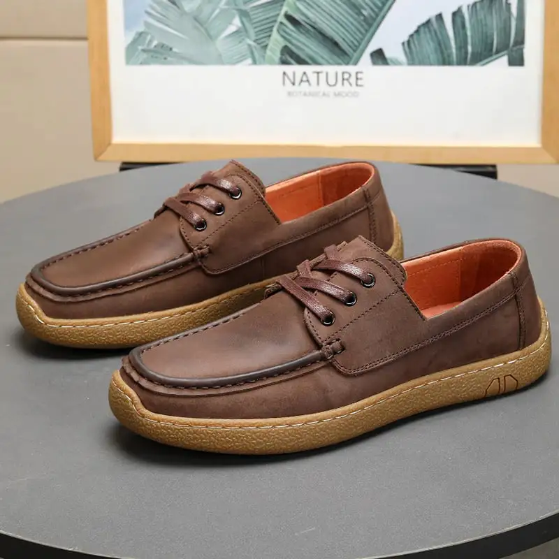 Foreign Trade Leather Retro Casual Shoe Coffee