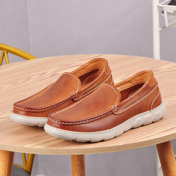 Lightweight Round Toe Leather Loafer - Brown