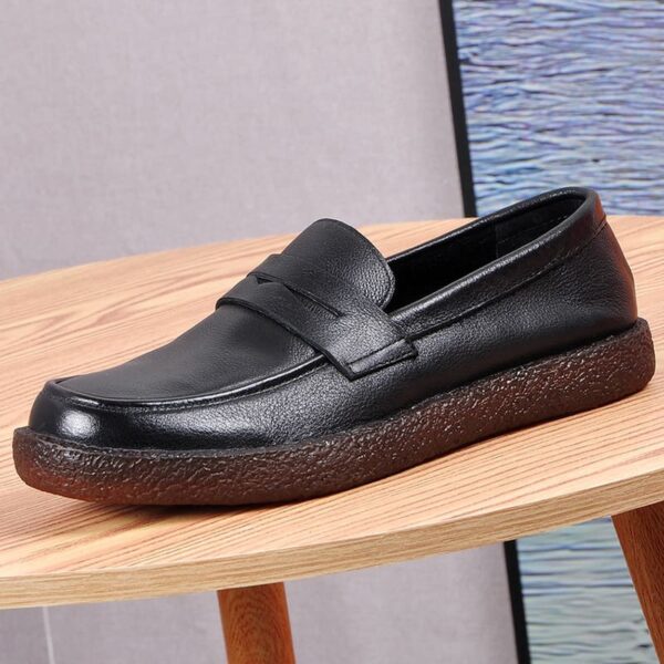 Soft Bottom Genuine Leather Penny Loafer - Black