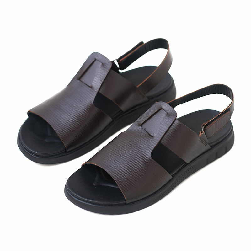 Open Toe Belt Versatile Leather Sandal - Coffee