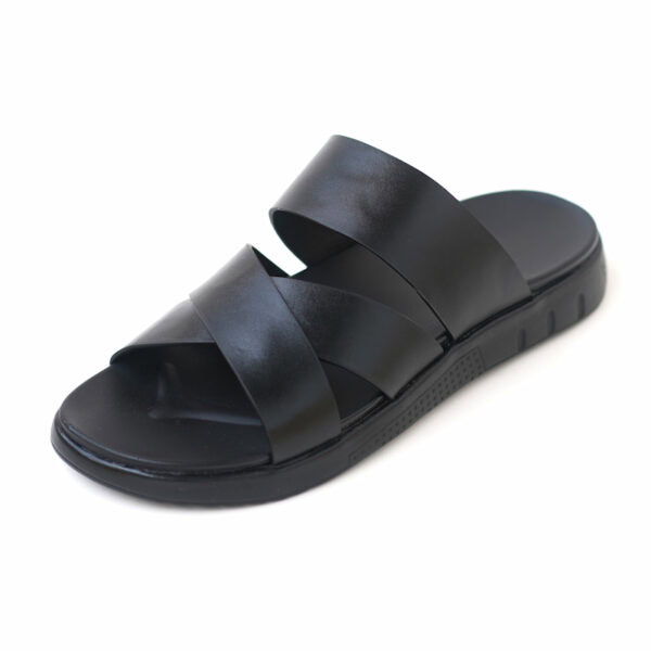 Soft Sole Cross Strap Leather Sandal - Black