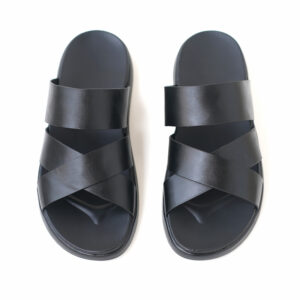 Soft Sole Cross Strap Leather Sandal – Black