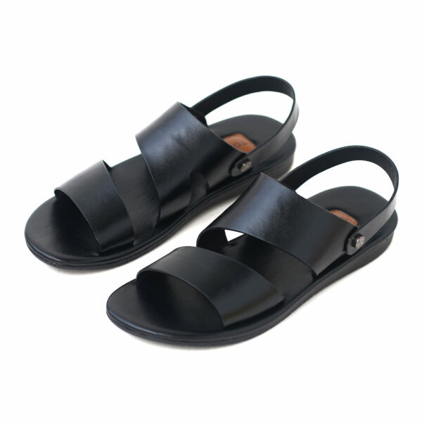 Thick Sole Dual Purpose Leather Belt Sandal - Black