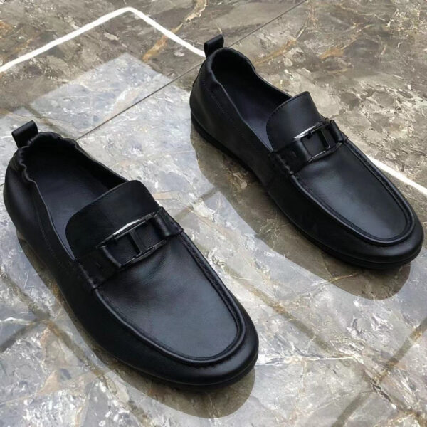 Korean Style Stitched Soft Leather Loafer - Black