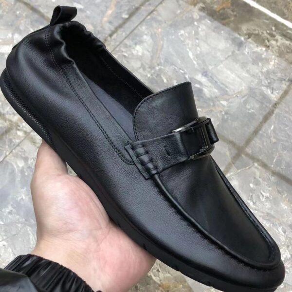 Korean Style Stitched Soft Leather Loafer - Black