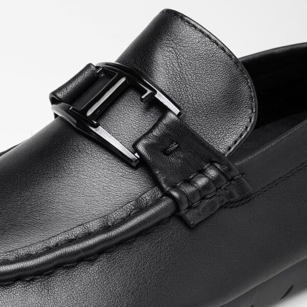 Korean Style Stitched Soft Leather Loafer - Black