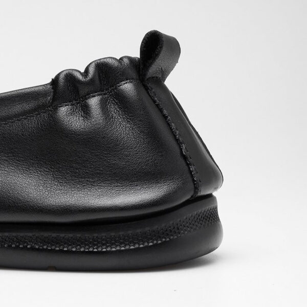 Korean Style Stitched Soft Leather Loafer - Black