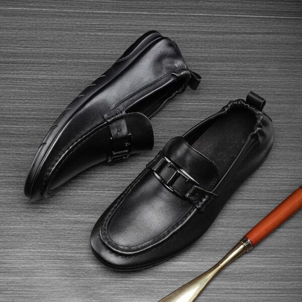 Korean Style Stitched Soft Leather Loafer - Black