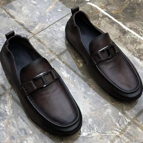 Korean Style Stitched Soft Leather Loafer - Dark Coffee