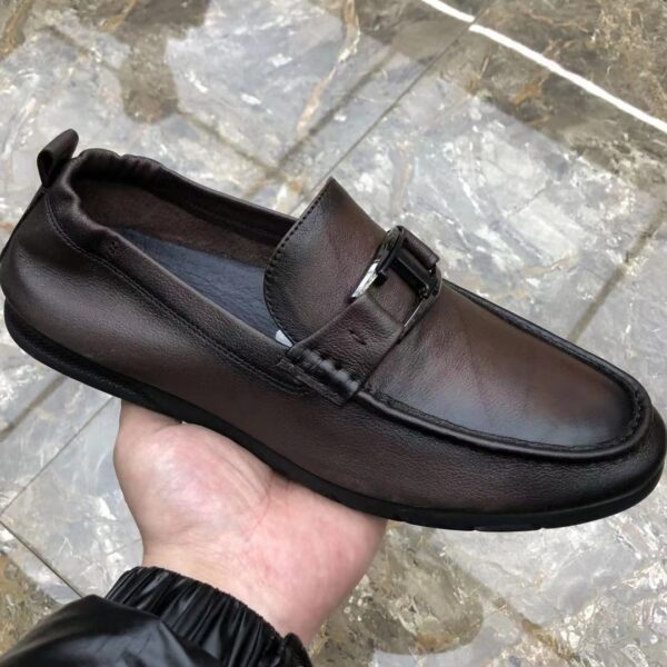 Korean Style Stitched Soft Leather Loafer - Dark Coffee