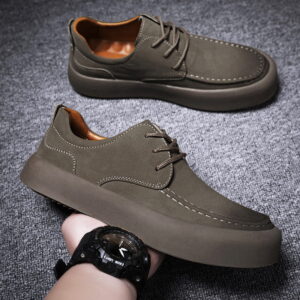 Retro Style Breathable Leather Casual Shoe – Khaki