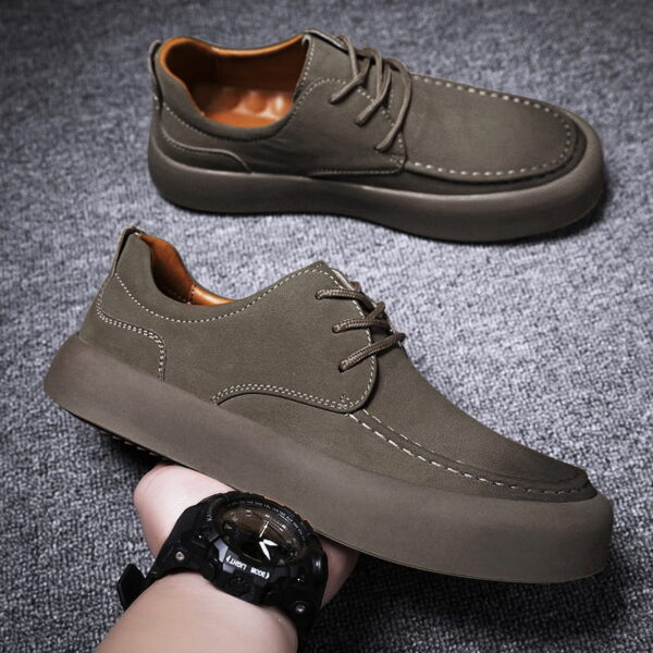 Retro Style Breathable Leather Casual Shoe - Khaki