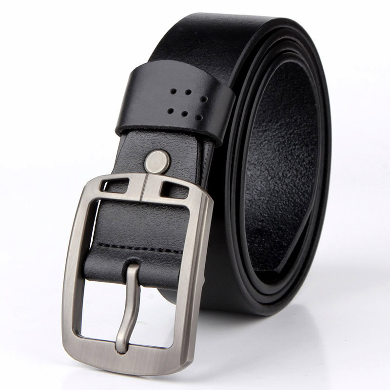 British Style Dual Side Buckle Leather Belt - Black