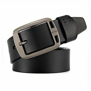 British Style Dual Side Buckle Leather Belt – Black