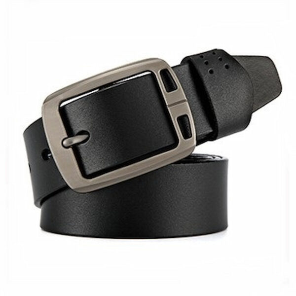 British Style Dual Side Buckle Leather Belt - Black