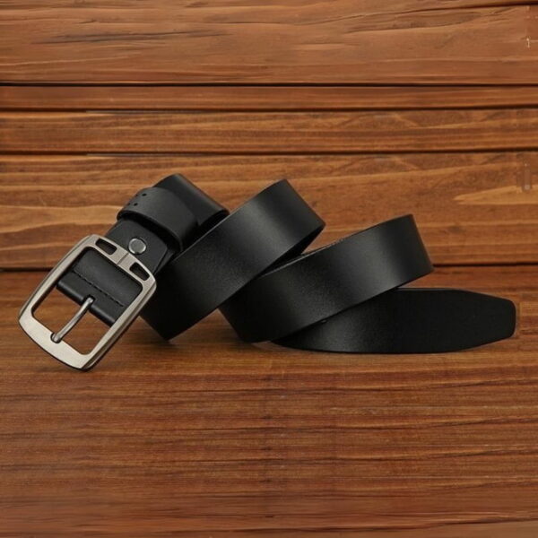 British Style Dual Side Buckle Leather Belt - Black