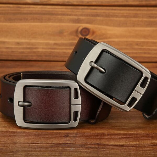 British Style Dual Side Buckle Leather Belt - Black