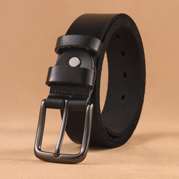 Casual Pin Buckle Genuine Leather Belt - Black