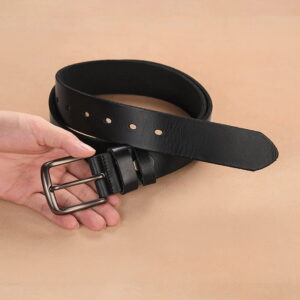 Casual Pin Buckle Genuine Leather Belt – Black