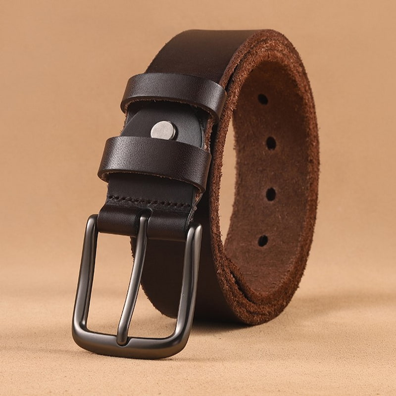 Casual Pin Buckle Genuine Leather Belt - Coffee