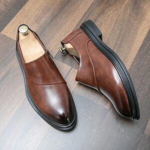 Cross Border Side Zipper Formal Shoe – Brown