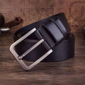 Cross Border Zinc Alloy Buckle Leather Belt – Black