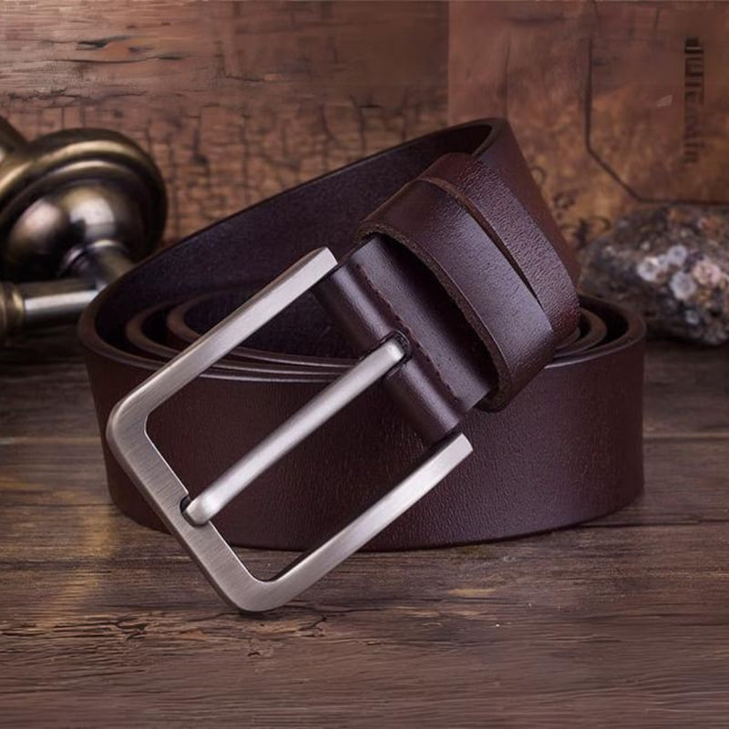 Cross Border Zinc Alloy Buckle Leather Belt - Red Wine