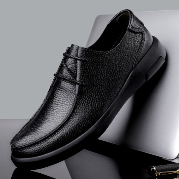 Flat Bottom Leather Driving Casual Shoe - Black